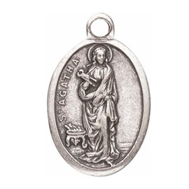 Gifts by Lulee, LLC Saint Agatha Patron of those with Breast Cancern Silver Oxydized Medal and Laminated Blessed Prayer Card