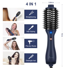 One Step Hair Dryer & Volumizing Brush, Aima Beauty Hair Styling Tool - Ceramic Straightener, Curler, Hot Air Styler & Ionic Salon Brush, Prussian Blue
