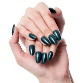 GLAMERMAID Dark Green Press On Nails Short Almond, Christmas Handmade Soft Jelly Gel Nail Manicure Kits Round Fake Nails, Deep Green Stick Glue on Nails for Women, Reusable Round Oval False Nail Kit