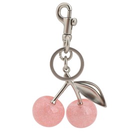 HUIMEIYIPIN Cherry Bag Charm Keychain, Cute Charms for Purses and Bags, Cherry Keychains Accessory for Women, Silver Pink