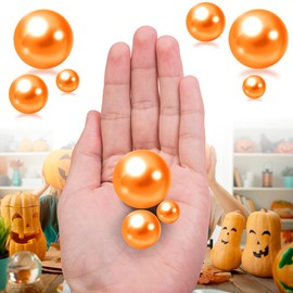 Cusmation 100Pcs Floating Orange Polished Glossy Beads Vase Fillers, Floating NO Hole Round Pearls for Centerpieces, 800Pcs Water Gels, Table Scatters, Wedding Party, Home Decor(14/20/30mm)