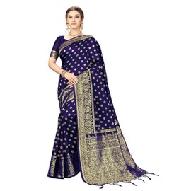 Nivah Fashion Women's Kanjivaram Banarasi Art Silk Saree with Blouse Piece (Blue)