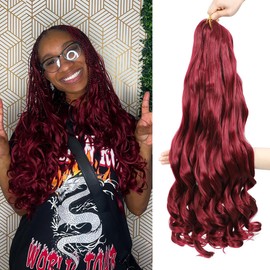 WIPPORYA French Curl Braiding Hair 24 Inch Soft Braiding Hair Pre Stretched Loose Wave Bouncy 100g/pack Yaki Hair for Black Women Hair Extensions for Braids(Burgundy 24 Inch)