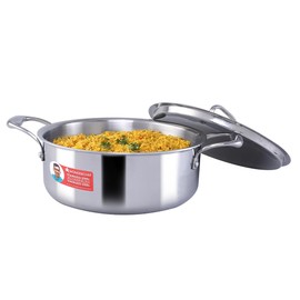 Wonderchef Nigella Tri-ply Stainless Steel 24 cm Casserole 4.8 litres 2.6mm Thickness Induction Base Compatible with All cooktops Riveted Cool-Touch Handle 10 Year Warranty4.8 LitresSilver