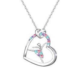 Luckimoli Dance Necklace for Girls Womens Crystal Heart Pendant Necklaces Gifts Jewelry Gifts for Girls Daughter Granddaughter Niece Birthday Gift for Dance Lovers