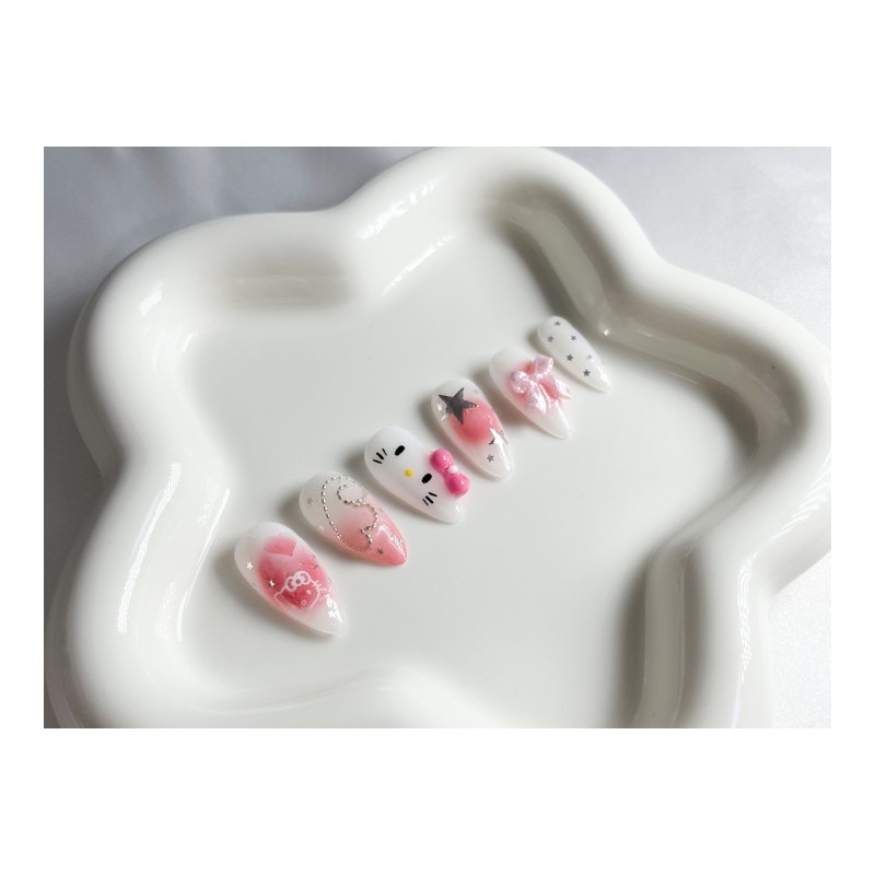 Pink Cheek Gras Cat Nail Tips - Short Oval /