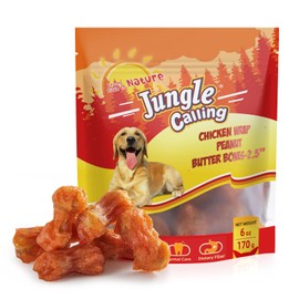 Jungle Calling Rawhide Free Dog Chew Treats, Real Chicken Wrapped Peanut Butter Bones, Teeth Clean Chewy Training Snacks, 6 oz