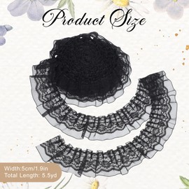 5.5Yards Double-Layer Pleated Chiffon Lace Trim Ruffle Trim Lace Ribbon