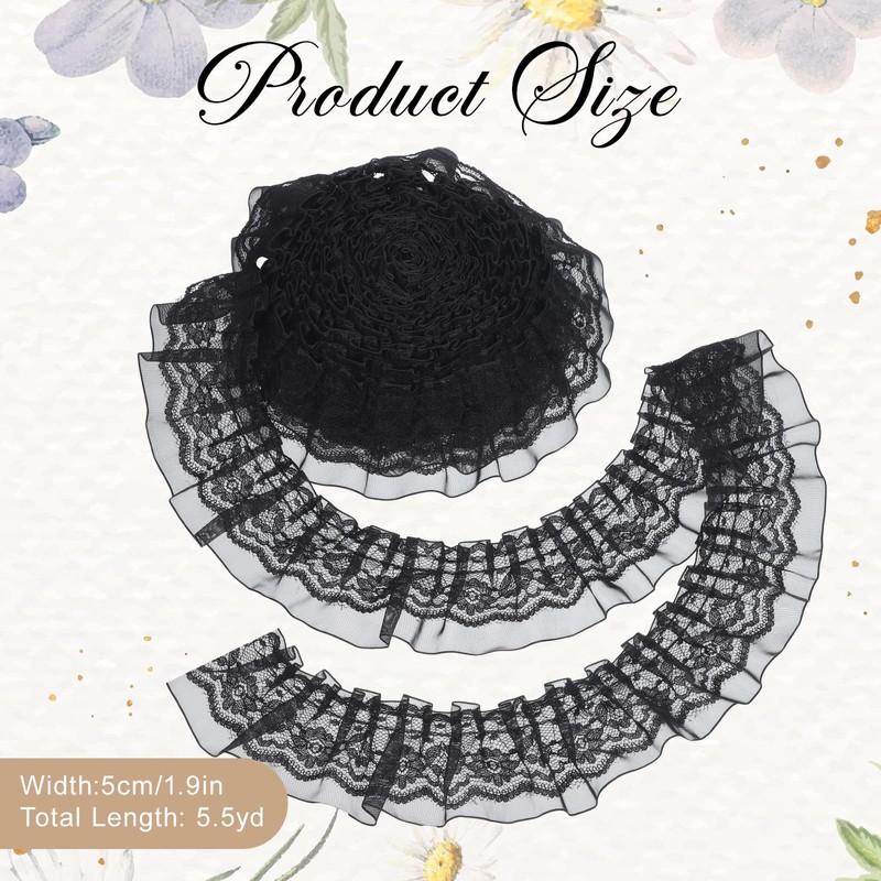 5.5Yards Double-Layer Pleated Chiffon Lace Trim Ruffle Trim Lace Ribbon