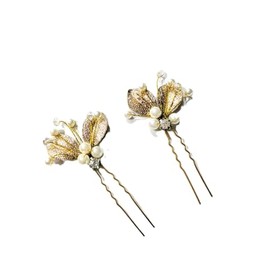 Various Beautiful Designs of Pearl/Crystals and Rhinestone Flower Hair Pins for Brides/Bridesmaids/Prom/Sweet Sixteen/Quinceanera/Weddings - Set of 20 (Baroque Gold & Pearls Pins)