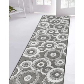 Custom Length Cut to Size Retro Modern Geometric Carpet Runner Rug for Hallways, Non Slip Rubber Backed, 31 inch Wide X Customized Length, Geo Grey, 31 inch X 15 feet