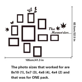 10 Pcs Picture Frames Wall Decal, The Memories Vinyl Stickers, Photo Frame Butterflies Leaves Art DIY Sticker Mural for Bedroom Playroom Living Room Office Home Window Door Decoration