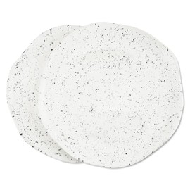 roro Artisan-Crafted Hand-Molded Glossy White Speckled Spotted Dinner Plates - Set of 2