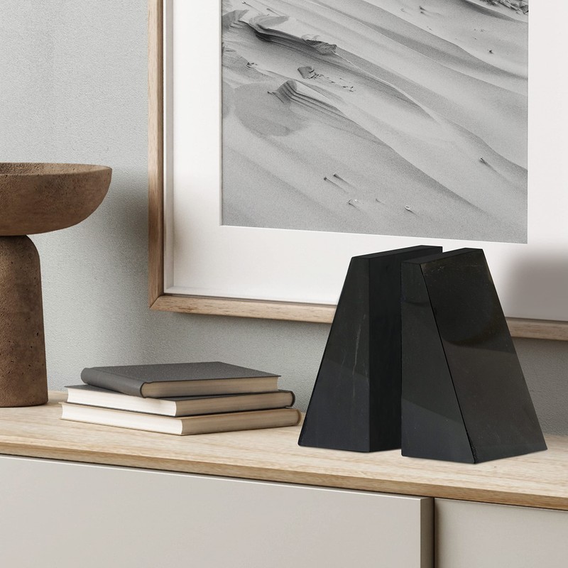 Ottimo Premium Polished Stone Marble 6" Book Ends for Bookshelf