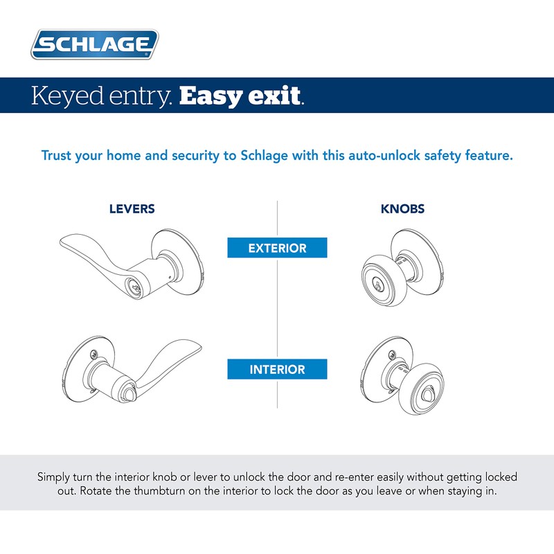 SCHLAGE F51A ORB 619 Orbit Knob Keyed Entry Lock, Satin
