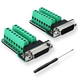BRIEFCEC DB15 Adapter D-SUB RS-232 Serial to 15-Pin Solderless Terminal Block Signal Module with Insulated Pad (1 Male + 1 Female)