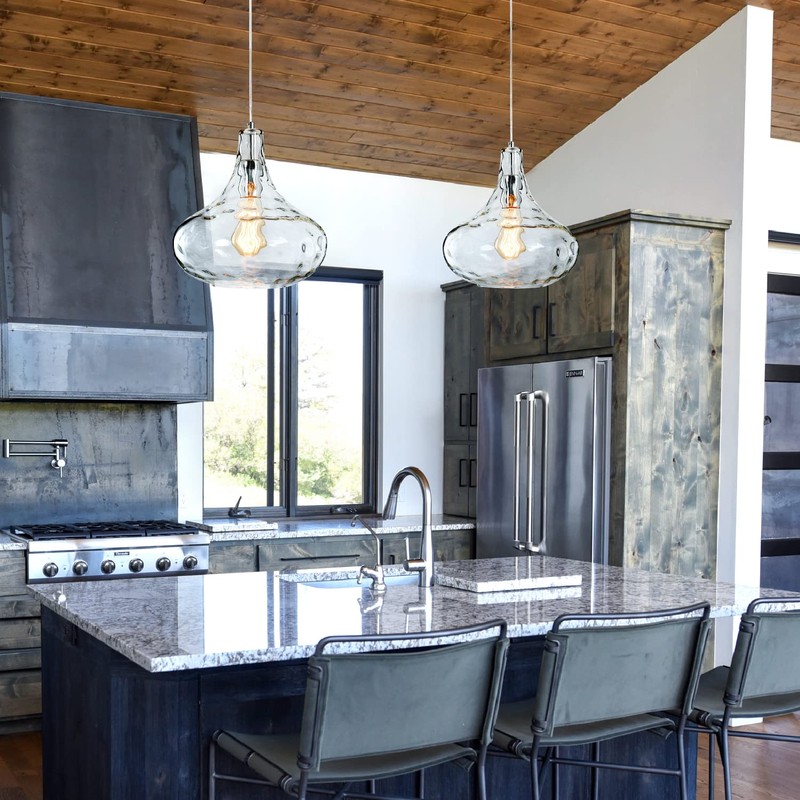 KOKAiZeeKi 1-Light Large Pendant Light Vintage Farmhouse Smoke Gray Glass