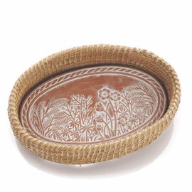 Better World Bio Bread Basket with Terracotta Warmer, Bread Basket, Bread Basket for Serving, Sized 12.5" w x 8.5" d x 3.5" h, Nature-Inspired Spring Meadow Design