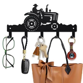 MAYJOYDIY Tractor Farmer Metal Key Hooks 12x25cm Black Wall Mounted Hook Hangers Key Holder for Wall with 5 Hooks Doorway Decorative Hooks for Kitchen Entryway Hallway Doorway Porch