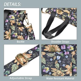 CLOUDMUSIC Crossbody Bags Shoulder Tote Handbag Lightweight With Adjustable Strap Water Resistant Multi Pockets For Women Trendy(Vintage Sunflowers)