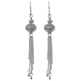 AzureBella Jewelry Tassel Dangle Earrings with Filigree Ball Sterling Silver