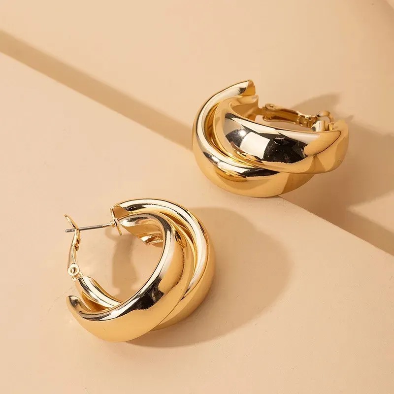 Arracadas Dobles Oro Laminado 24k Estuche Regalo Dorado