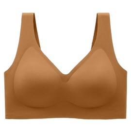SOFT INTENTION Women's Seamless Bra Wireless Bra Full Coverage Push Up No Underwire Tshirt Comfortable Everyday Plus Size Friendly- Jelly:_Caramel - Jelly Strips for Support_4XL (Size 7)
