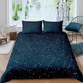 Galaxy Duvet Cover Starry Sky Constellation Bedding Set Dark Blue Outer Space Theme Comforter Cover for Boys Girls Kids Room Decor Lightweight Milky Way Bedspread Cover Single Size