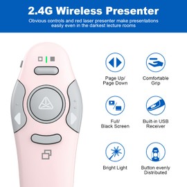 QUI Presentation Clicker Wireless Presenter Remote Clicker for PowerPoint Presentation Remote,Type-c Pink PowerPoint Slide Advancer for Mac/Windows/Linux, Google Slide/PPT/Keynote