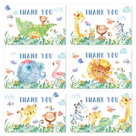 Whaline 36 Pack Safari Jungle Thank You Cards with Envelopes Stickers Woodland Greeting Cards Watercolor Forest Animal Greenery Cartoon Blank Note Cards for Birthday Baby Shower, 4 x 6 Inch