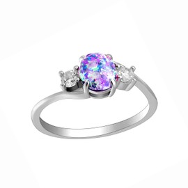 Arlette Birthstone Ring for Women by Ginger Lyne |Purple Oval Simulated Opal Engagement Ring for Her |White Gold Plated with Cubic Zirconia Accents October Birth Month Gemstone Statement Design
