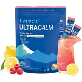 Loroc'e UltraCalm Super Cortisol Reducer Drink, Magnesium Glycinate (30 Servings), L-theanine, Ashwagandha, Vitamin D, No Sugar, Raspberry Lemonade Sl