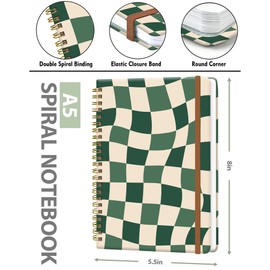 WLPFSAHF Spiral Journal Notebook for Women, Hardcover A5 College Ruled Notebook, 60 Sheet, Thick Paper, Cute Lined Journal for School, Office & Work, 6 x 8.4 in(Green Checkered)