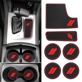 SENSHINE Anti Dust Cup Holder Insert for Dodge Charger Accessories 2015-2021 2022 2023 Non-Slip Center Console Shifter Liner Trim Premium Custom Interior Mats Pad 6Pcs Set (Red Trim)