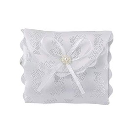 First Communion White Satin Brocade Rosary Case with Chalice Design, 3 1/4 Inch
