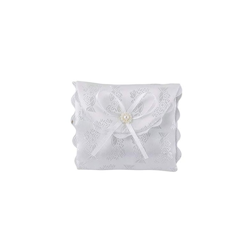 First Communion White Satin Brocade Rosary Case with Chalice Design,