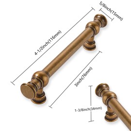 ZAUYX 2-Pack 3inch(76mm) Hole Center Antique Brass Cabinet Pulls Solid Heavy Duty Kitchen Cabinet Hardware for Cupboard Drawer Pulls Cabinet Handle
