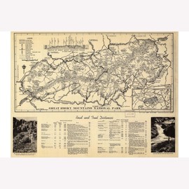 Map Of Great Smoky Mountains National Park - Antique Map, 1941 - Print Only - 16 x 24 inches