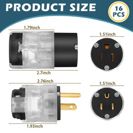 Flutesan 8 Set Lighted Plug and Connector Set Straight Blade Cord End Replacement 15A 125V Compatible with NEMA 5-15P 5-15R 2 Pole 3 Wire Grounding Extension Cord Replacement Ends(Black)