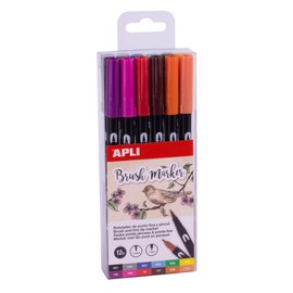 APLI 18063 - Pack of 12 Classic Colours Watercolour Pencils Double Tip (1mm Round and 1-4mm Brush)