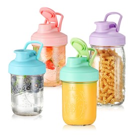 AIEVE Mason Jar Lids with Flip Top, 4 Pack, Reusable, Lid Leak-Proof Seal for Regular Mouth Mason Jars Canning Jars to Pouring Milk Coffee Lemonade (Jars not Included)