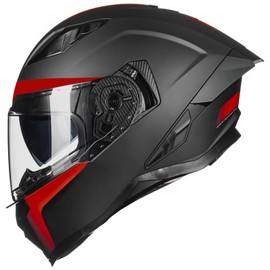 AUBOA Full Face Motorcycle Helmets for Adult Men Women, Dual Visor DOT Motorbike Racing Street Bike Helmet Model MF565 (Black Red, 2XL)