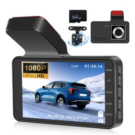 OiLiehu Dash Cam Front and Rear, 1080P HD In-Car Camera, 64GB TF-Card Included, 4 inch Touchscreen, Dual Cameras Dashcam for Cars with Night Vision, 150°Wide Angle, Loop Recording