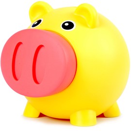 H&W Mini Piggy Bank, Cute Pig Go Oink-Oink, Shatterproof Coin Bank, Great First Money Bank (Yellow)