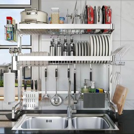 Shrivee Over The Sink Dish Drainer Drying Rack, Full Stainless Steel 3-Tier Adjustable Length Over Sink Dish Drying Rack, Large Capacity Dish Rack Over Sink for Kitchen Counter, Pots & Pans Rack