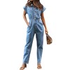 Tongmingyun Women's Cap Sleeve Denim Jumpsuit Button Down Straight Leg