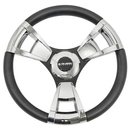 Gussi Italia Model 13 Chrome/Black Premium Italian-Made Steering Wheel for Golf Carts - No Hub Adapter Needed (Club Car DS)