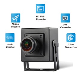 REVODATA TSEye Fisheye PoE Mini IP Camera with Audio, Ultra HD 2880 x 1620P @ 20fps, 1.7 mm Panorama Fisheye Lens, Wide Angle Home Security Camera PoE, P2P Remote Monitoring (I706-3-P-A-TS Metal)