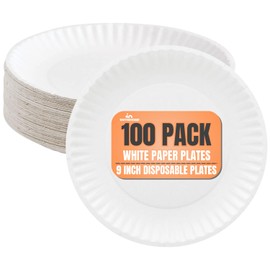 1InTheHome 9-Inch Disposable Paper Plates, White Paper Plates Bulk, 100-Pack