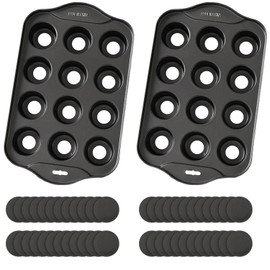 PLAZOTTA 2 Pack 12 Cavity Mini Cheesecake Pan, Mini Muffin Baking Pan, Mini Cupcake Pan with Removable Bottom, Round